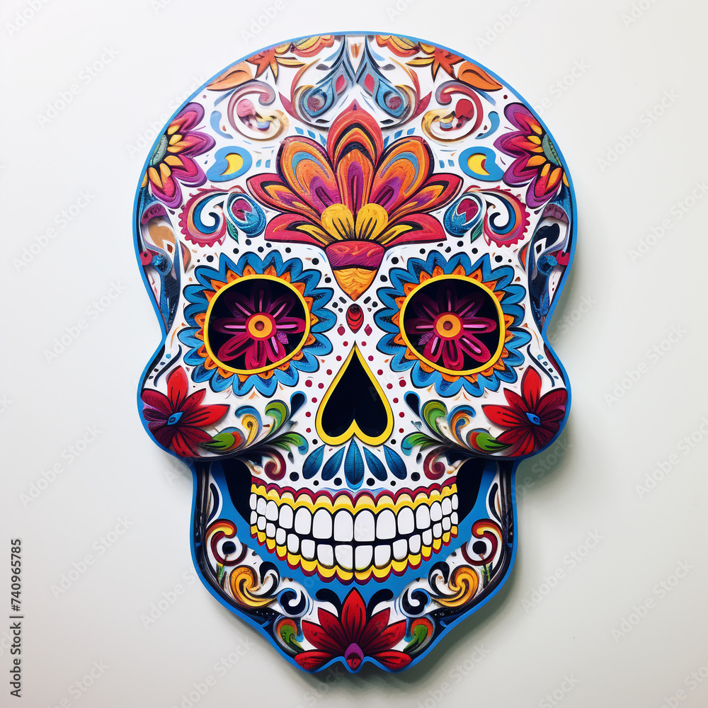 a sugar skull with vibrant colors and intricate details in white background сreated with Generative Ai a sugar skull with vibrant colors and intricate details in white background сreated with Generative Ai