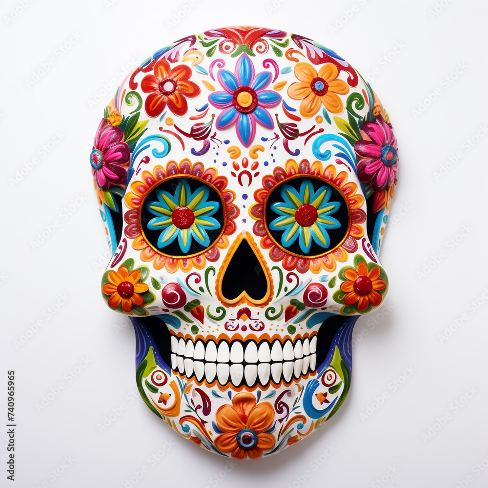 a sugar skull with vibrant colors and intricate details in white background сreated with Generative Ai a sugar skull with vibrant colors and intricate details in white background сreated with Generative Ai