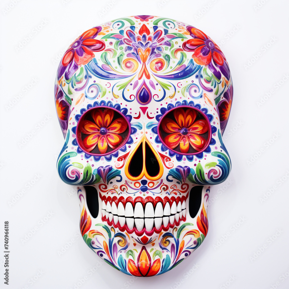 a sugar skull with vibrant colors and intricate details in white background сreated with Generative Ai a sugar skull with vibrant colors and intricate details in white background сreated with Generative Ai
