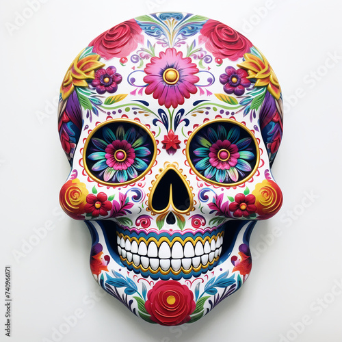 a sugar skull with vibrant colors and intricate details in white background сreated with Generative Ai