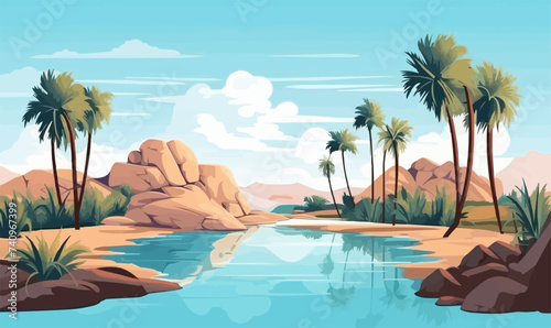 desert oasis with palm trees vector simple 3d isolated illustration