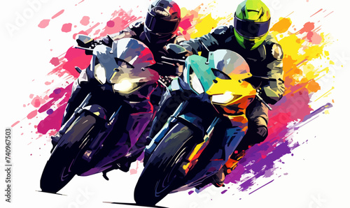 woman riding Motor bike isolated vector style with transparent background illustration