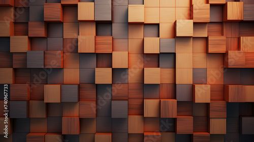 Brick wall background chestnut color grunge texture or pattern for design, Abstract background or wallpaper with Bisque color 3D cube patterns 