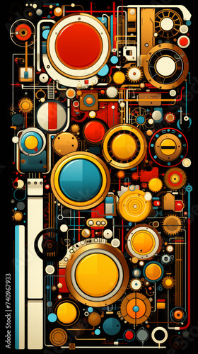 Abstract Technological Background with Geometric and Circuit Elements