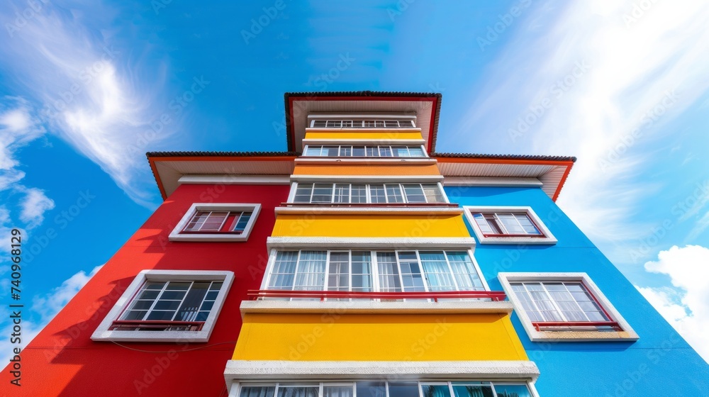 Colorful house with sky on background.