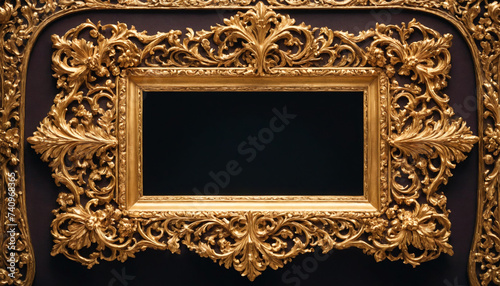 Ornate Golden Picture Frame With Intricate Floral Designs Displayed Against a Neutral Background