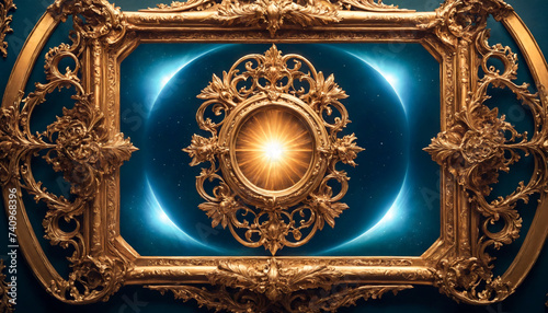 Ornate Golden Picture Frame With Intricate Floral Designs Displayed Against a Neutral Background