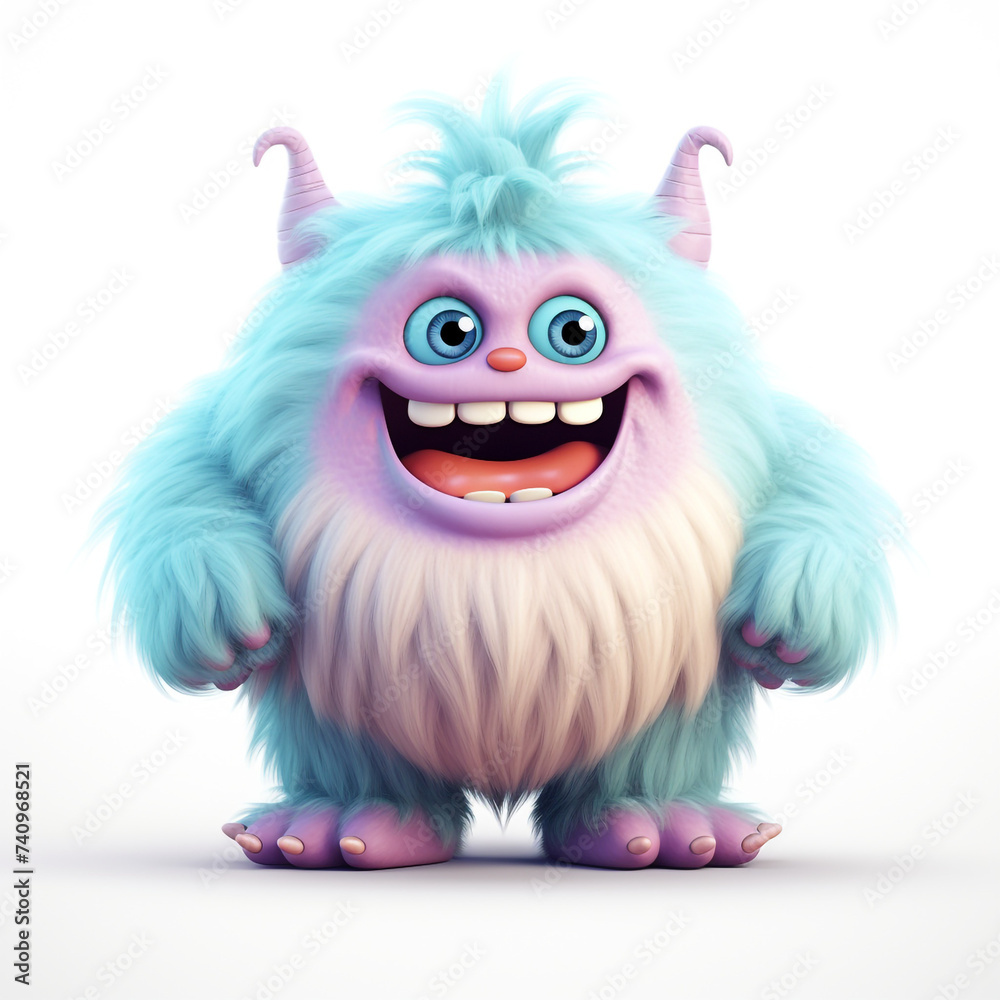 funny adorable pastel monster in white background сreated with Generative Ai