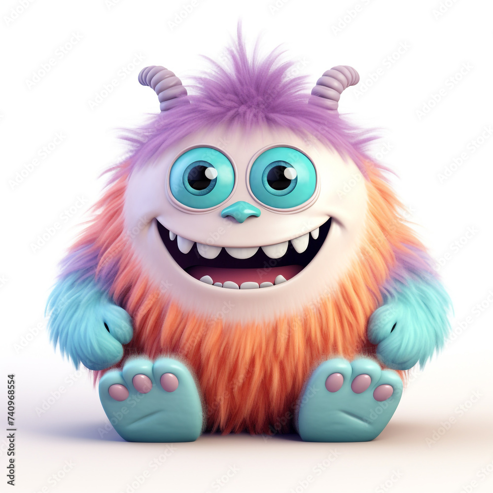 funny adorable pastel monster in white background сreated with Generative Ai