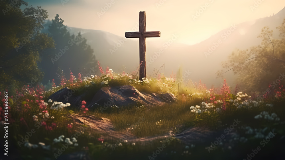 Fototapeta premium A miniature scene depicting the Resurrection, celebrating the Christian Easter Day