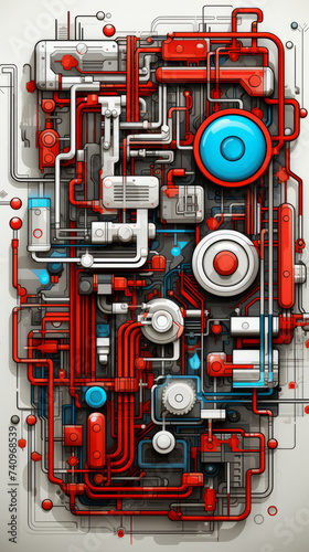 Futuristic Industrial Pipework and Machinery Vector Illustration