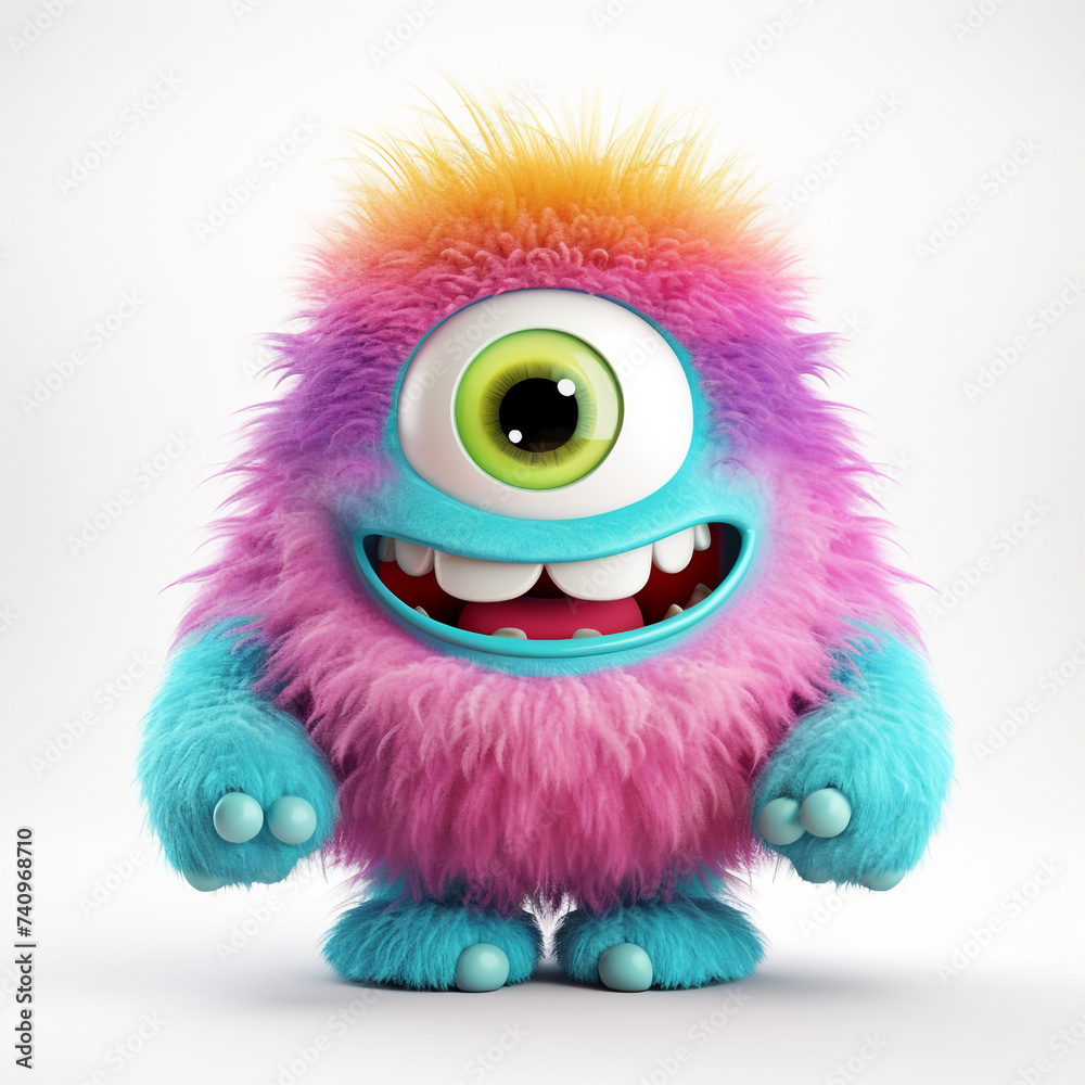 funny adorable pastel monster in white background сreated with Generative Ai