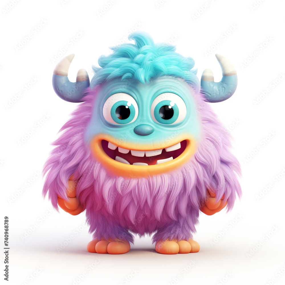 funny adorable pastel monster in white background сreated with Generative Ai