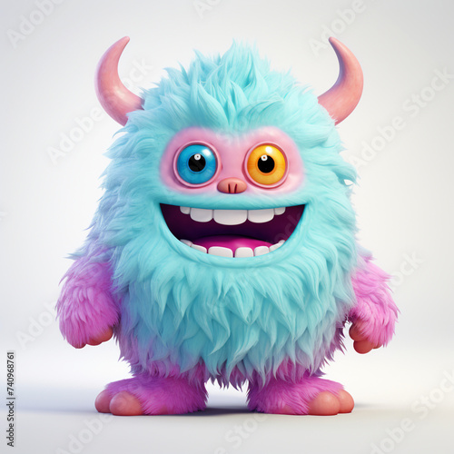 funny adorable pastel monster in white background сreated with Generative Ai