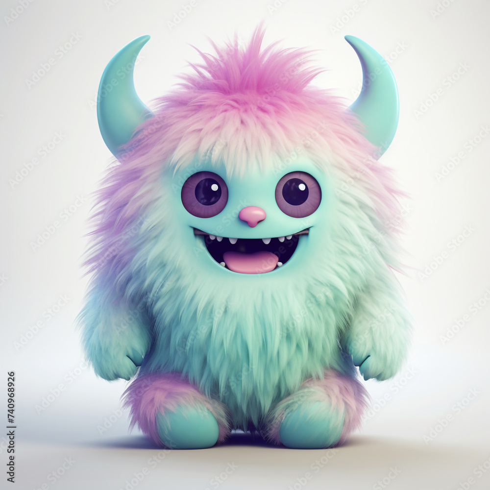 funny adorable pastel monster in white background сreated with Generative Ai