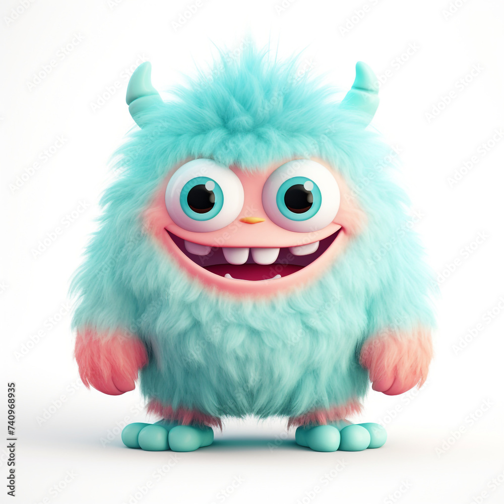 funny adorable pastel monster in white background сreated with Generative Ai