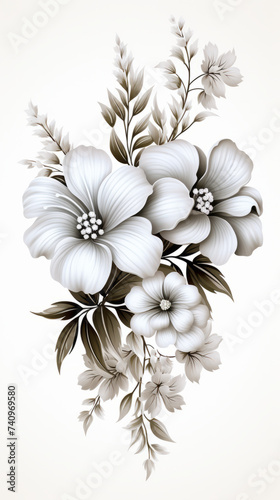 Elegant Monochrome Floral Arrangement Illustration


