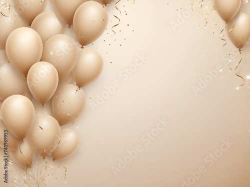 birthday background with bright beige balloons 