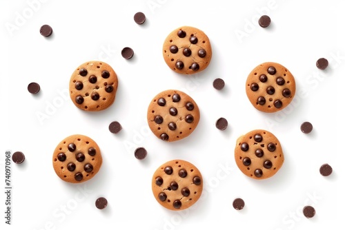 Group of Chocolate Chip Cookies on a White Surface