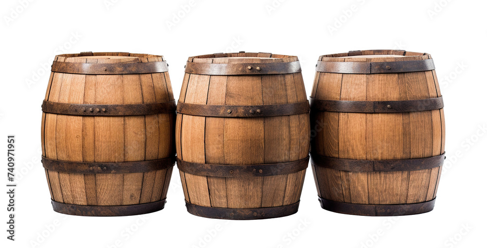 Fototapeta premium Wooden oak barrels cut out