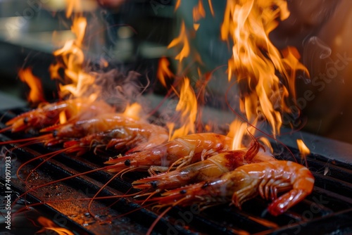 Close Up of a Grill With Shrimp