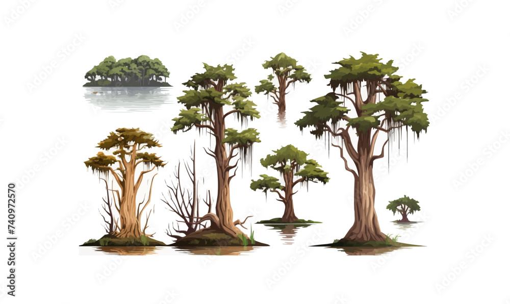 marsh trees set isolated vector style with transparent background illustration