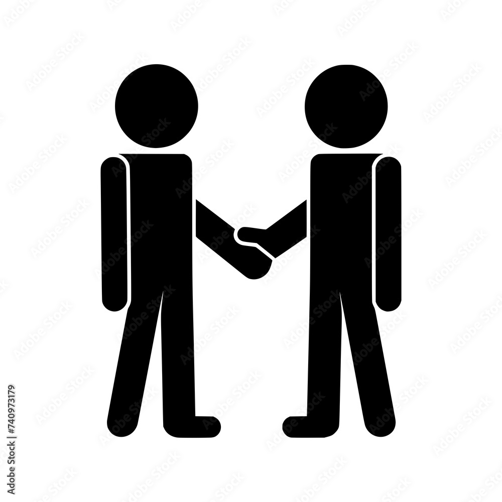 Black icon of two male figures having a handshake, isolated on a white background. Black icon of two male figures having a handshake, isolated on a white background.