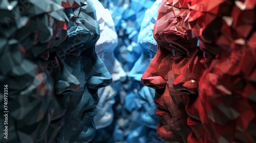Divided voters with two American political groups and United States culture war between conservative society or liberal idea as an election debate or US voter divisions with 3D illustration elements.
