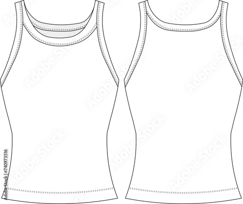 shoulder straps strappy u neck scoop neck tank top blouse template technical drawing flat sketch cad mockup fashion woman design style model
