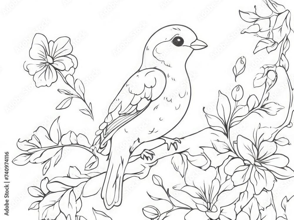 custom made wallpaper toronto digitalBird perched on the branch of a flower buds tree