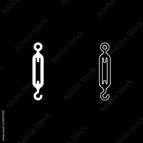 Turnbuckle tensioning wire concept hardware set icon white color vector illustration image solid fill outline contour line thin flat style photo