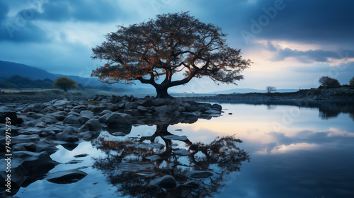 Tree standing in water. Generative AI