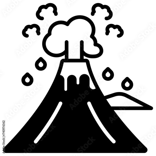 Volcano glyph and line vector illustration