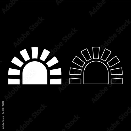 Stone stove brick oven fireplace fireplace for cooking and baking furnace traditional set icon white color vector illustration image solid fill outline contour line thin flat style