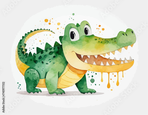 Crocodile kid children's illustration watercolor drawing