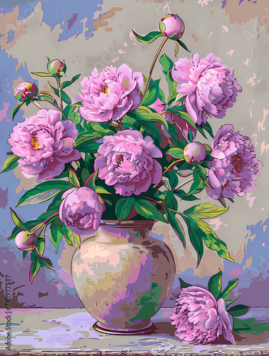 Bouquet of peonies in a vase. 