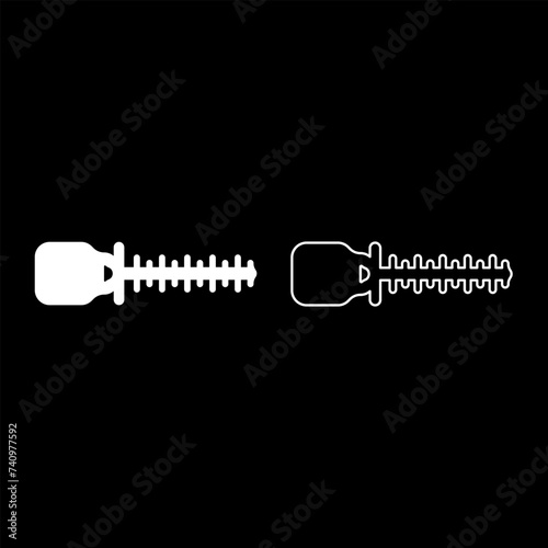 Bush cutter trimmer for bushes mowing hedge garden work concept set icon white color vector illustration image solid fill outline contour line thin flat style