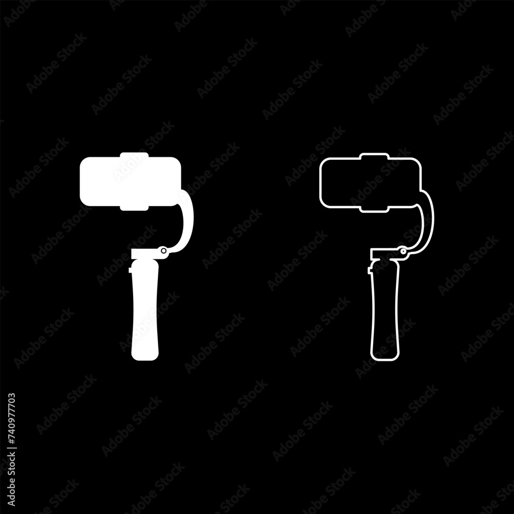 Gimbal mobile stabilizer for smartphone camera cell phone steady cam set icon white color vector illustration image solid fill outline contour line thin flat style Gimbal mobile stabilizer for smartphone camera cell phone steady cam set icon white color vector illustration image solid fill outline contour line thin flat style