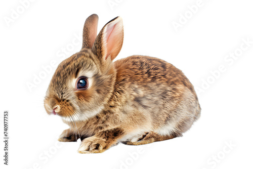 Adorable Brown Rabbit Sitting Isolated on White Transparent Background
