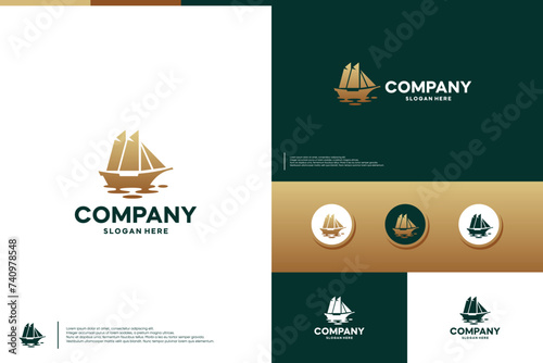 luxury sailboat , ocean wave, logo design vector.