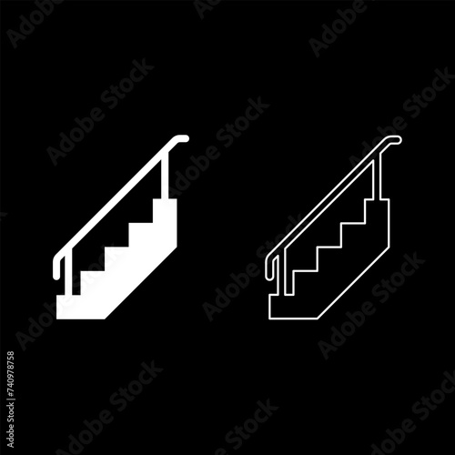 Staircase with railings stairs with handrail ladder fence stairway set icon white color vector illustration image solid fill outline contour line thin flat style