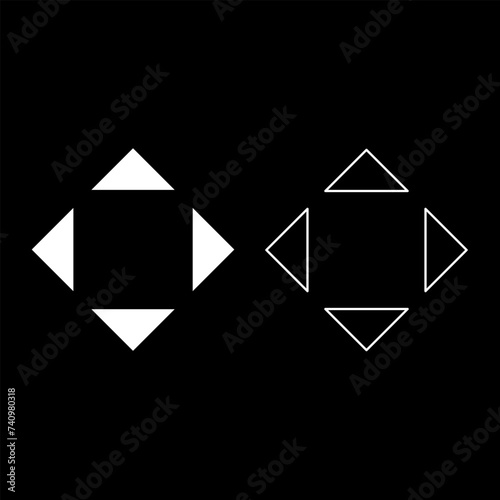 Four arrows pointing from the center symbol location set icon white color vector illustration image solid fill outline contour line thin flat style