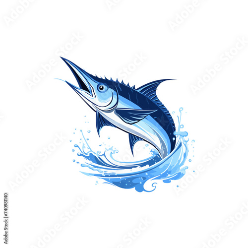 Marlin fish logo template. Sailfish jumping out of the water
