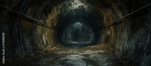 An artwork depicting a symmetrical pattern of darkness, with a terrestrial animal and an eyelash creating a circle around a light at the end of a dark tunnel photo