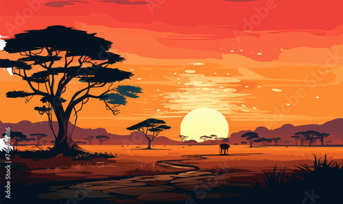 Africa vector landscape illustration in around