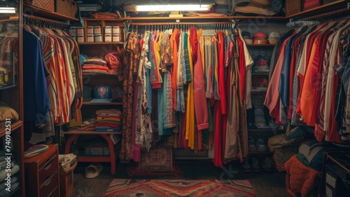 Colorful Assortment of Vintage Clothing in a Cozy Boutique