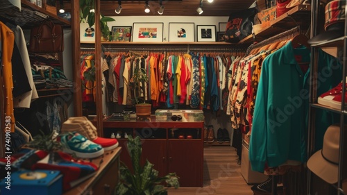Colorful Assortment of Vintage Clothing in a Cozy Boutique