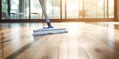 mop washes the floor close-up Generative AI