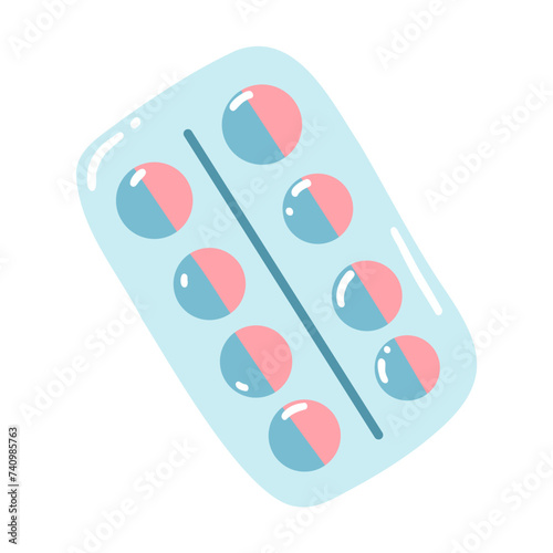 Hand drawn blister with tablets. Medical product, pain reliever, pills