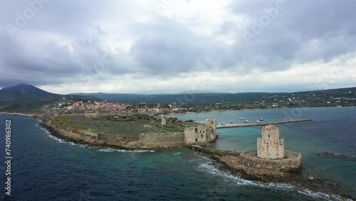 The city of Modon and its castle in Europe, Greece, Peloponnese, Mani in summer on a sunny day. photo